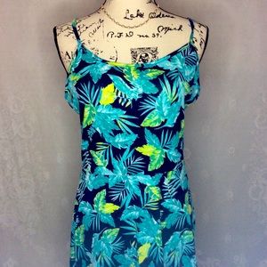 Kira Navy Green Tropical Foliage Sundress M